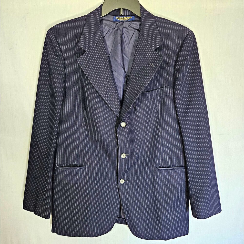 VTG 80s Brooks Brothers Suit Jacket Blazer Mens 42L Pinstripe Navy USA Union